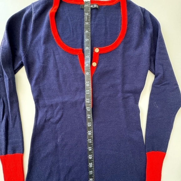 PattyBoutik Notch Neck Trim Long sleeve Sweater Dark Blue and Tangelo X-Small - Picture 5 of 7